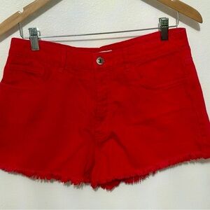 Forever 21 Bright Red Frayed Hem Jean Shorts
